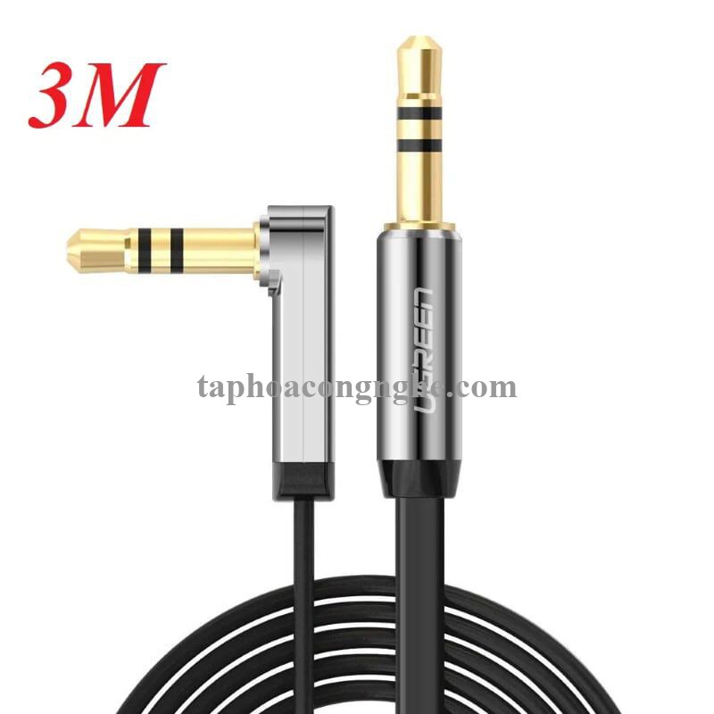Ugreen 10728 3M màu Đen Cáp âm thanh 2 đầu 3.5mm dương đầu vuông góc mạ vàng AV119 30010728